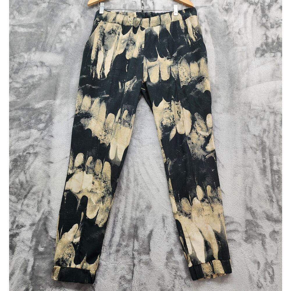 TopShop Pants Womens US 12 Black Tan Printed‎ Satin Pull On Jogger Office Preppy